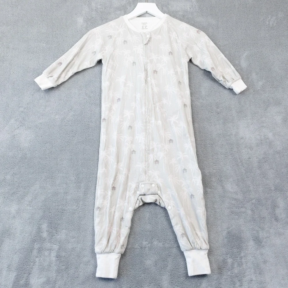 NEST DESIGNS One‎ Piece Pajamas Soft Bamboo Cotton Palm Tree Hut Print Sz 2T-3T